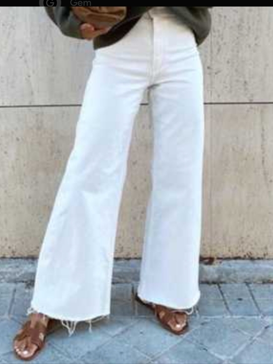 Zara Denim - ZARA The Marine Straight High Rise Wide Leg Jeans White Coastal Nautical Size 8